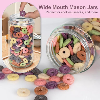 Overnight Oats Containers with Lids, 24oz Wide Mouth Mason Jars with Lids, 9 Pack Glass Jars with Airtight lid for Chia Pudding Yogurt Salad, Meal Prer Oatmeal Jars, Pink