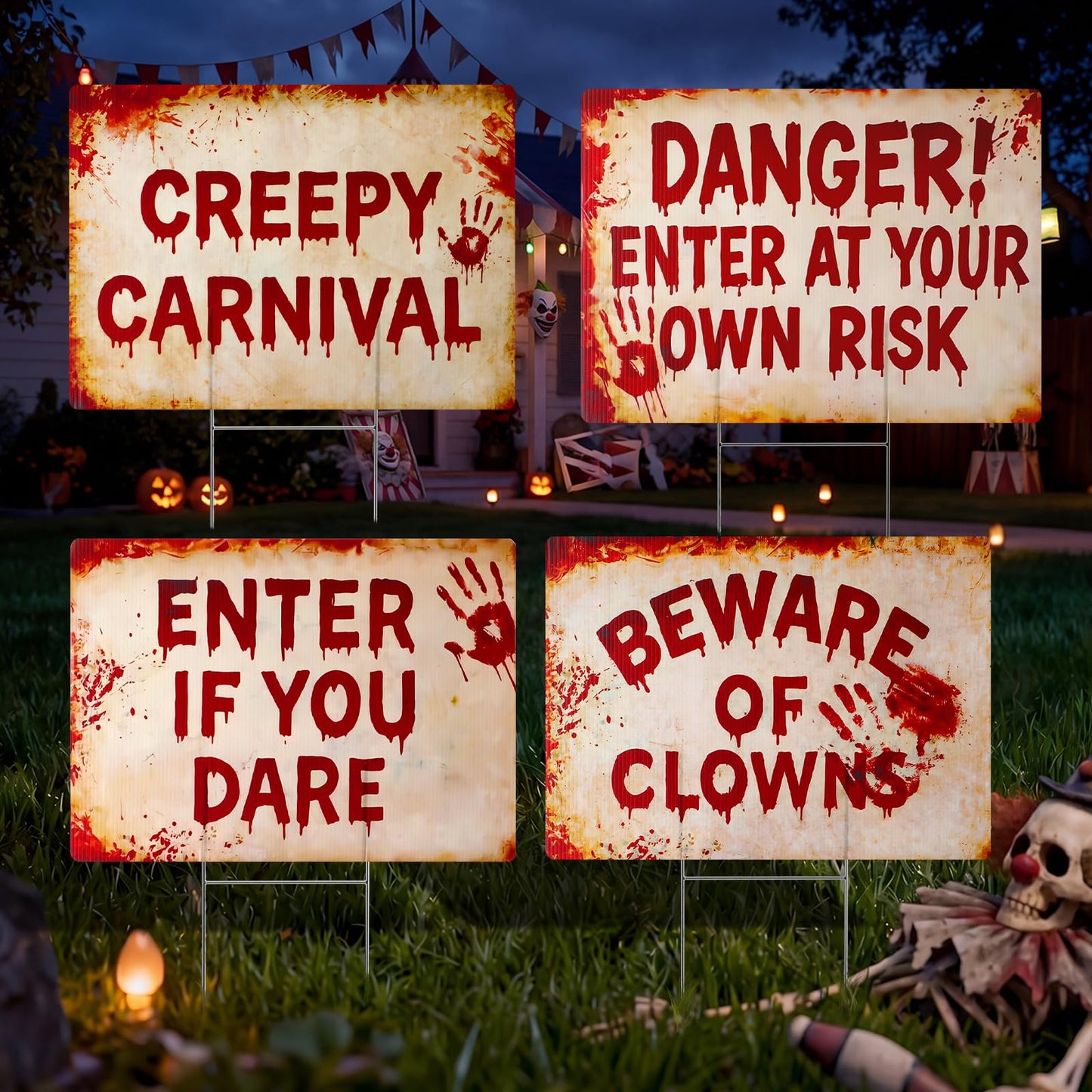 Otoolling 4 Pcs Halloween Terrifying Clown Metal Yard Signs Decor 16 Inch Beware of Clowns Garden Stakes Outdoor Scary Carnival Metal Signs for Halloween Spooky Party Creepy Evil Circus Lawn Decor
