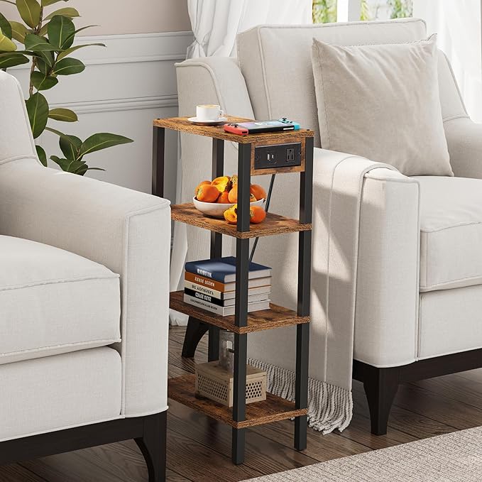 TUTOTAK Narrow Side Table with Charging Station, Small End Table with USB Ports