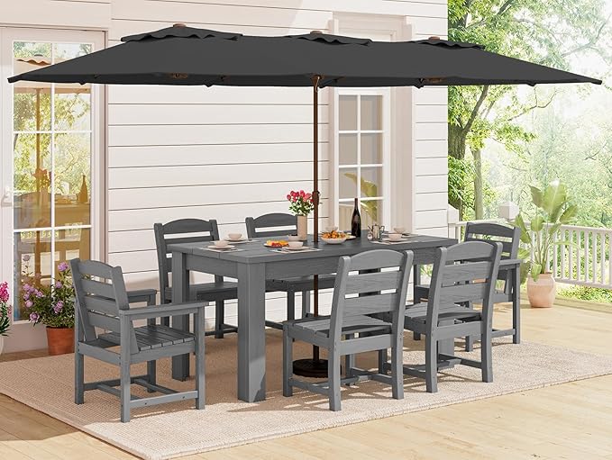 SERWALL Patio Dining Set with 15FT Double Side Umbrella, Outdoor Dining Sets