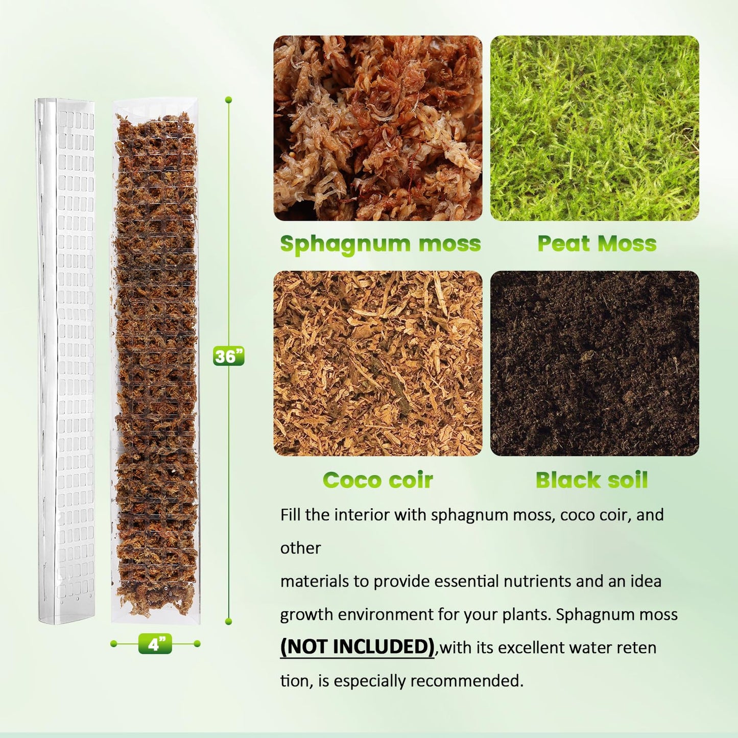 EOX 2 Pcs 36 Inch Plastic Moss Pole for Monstera, Large D Shaped Poles for Climbing Plants Work with Sphagnum Moss, 70 Inch Plant Stake Set of 2, Garden Ties