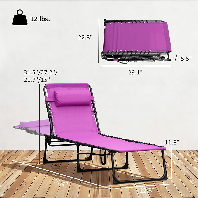 Outsunny Folding Chaise Lounge Chair, Patio Sun Tanning Chair, Outdoor Chaise