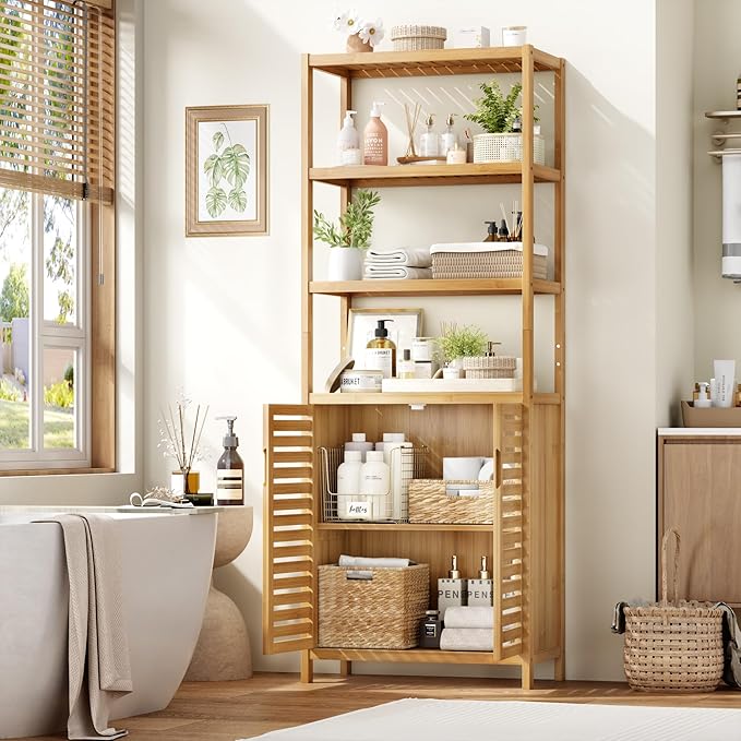 HIFIT Tall Bathroom Storage Cabinet, Corner Tall Cabinets Freestanding