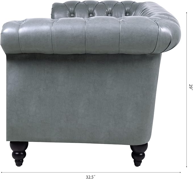 LEVNARY Chesterfield Sofa, Classic Tufted Upholstered Leather Couch, Modern 3