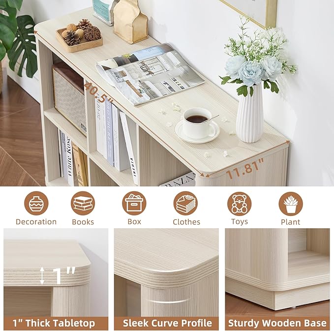 Joaxswe 6 Cube Bookcase, Wood Low Floor Standing Bookshelf