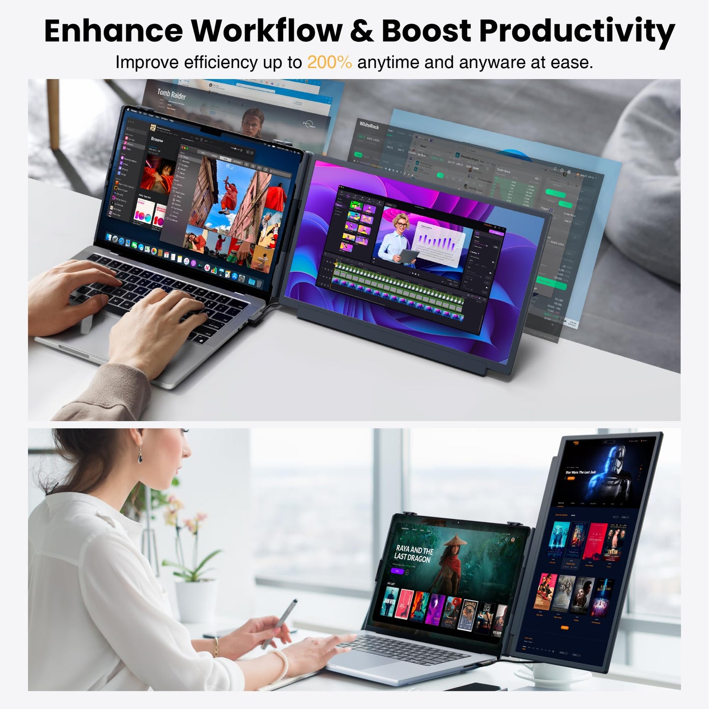 kasorey Laptop Screen Extender, 15.6" FHD 1080P Detachable Laptop Monitor Extender for 13-17.3" Laptop, Plug-Play Portable Laptop Extended Monitor, Slim 0.27'' Travel Monitor for Wins/Mac/Android/PS5