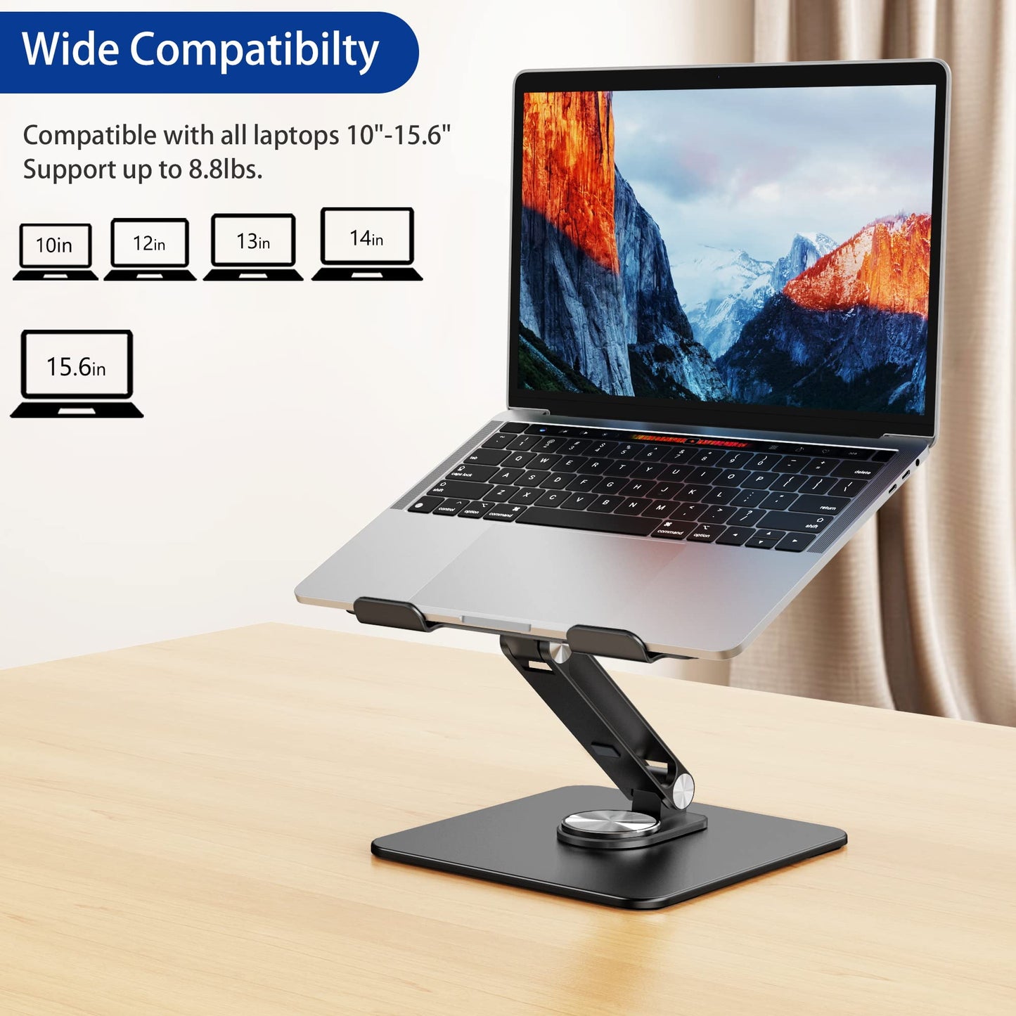 BESIGN LSX7 Laptop Stand with 360 Rotating Base, Ergonomic Adjustable Notebook Riser, Foldable Computer Holder Compatible with 10-15.6" Laptops (Black)