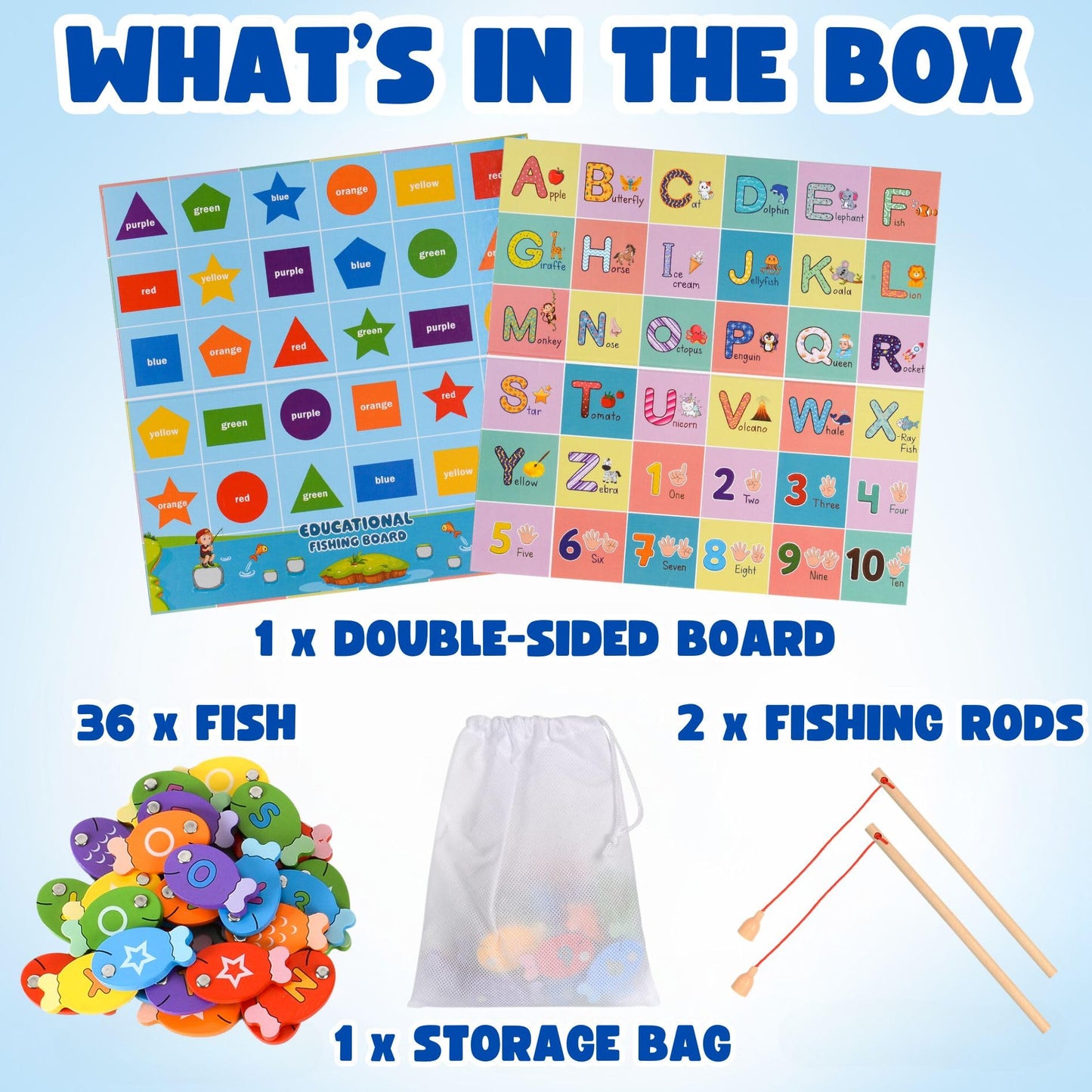 Haktoys Fishing Alphabet Game Montessori Magnetic Learning Toy, 4-in-1 ABC Letters, Numbers, Colors and Shapes Educational Game for Toddlers Preschool Kids, Fishing for Numbers