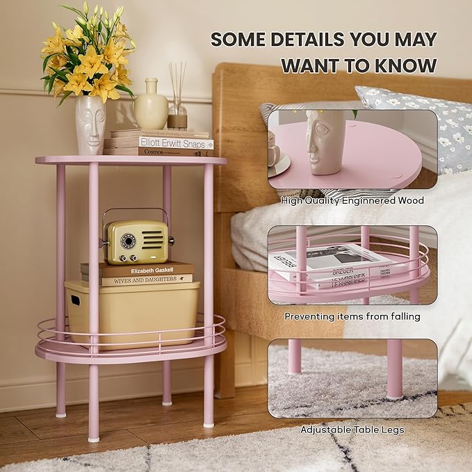 Pink Side Table Set of 2, Small Modern Round Side Table