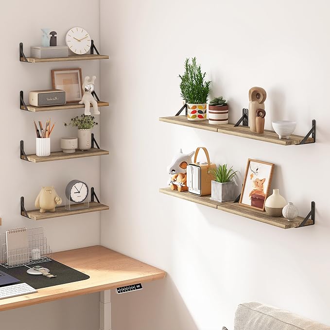 Fixwal Shelves for Room Wall, Width 4.75in Rustic Wood Wall Storage, Floating