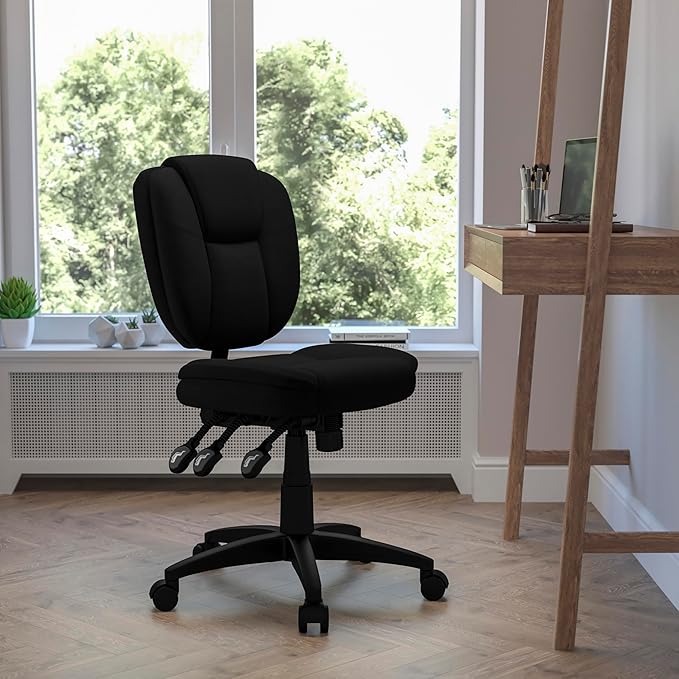 Flash Furniture Caroline Mid-Back Black Fabric Multifunction Swivel Ergonomic