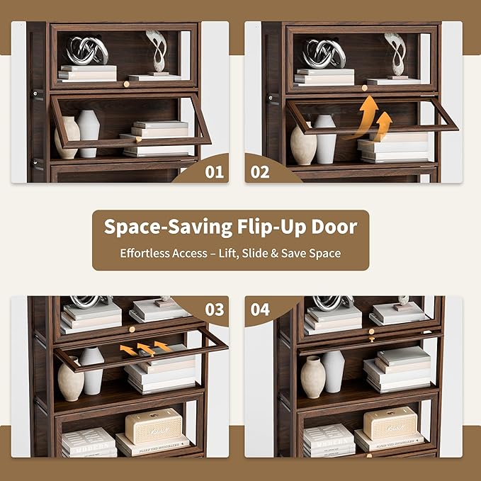 Display Cabinet with Acrylic Glass Doors, 5-Tiers Curio Cabinet with LED