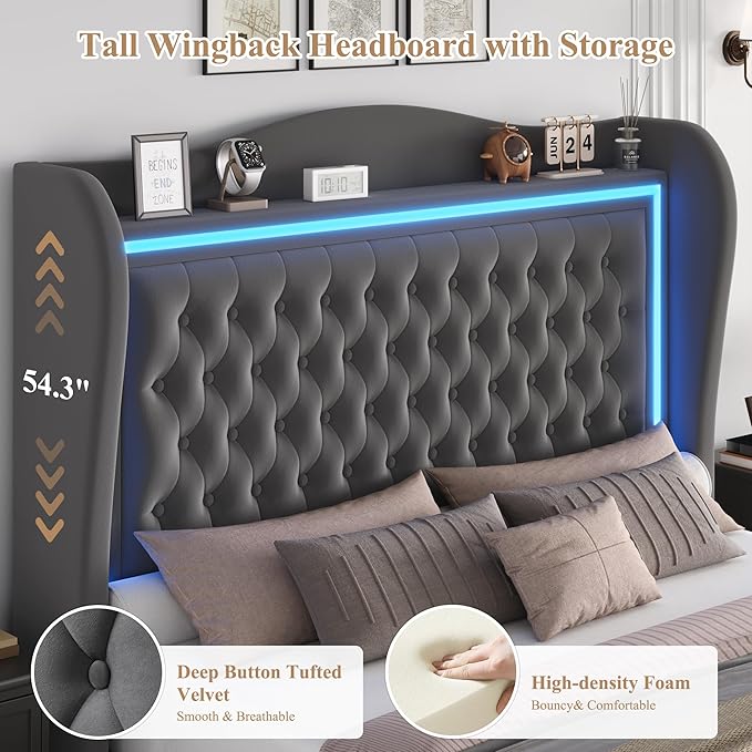 King Bed Frame 55" Tall Headboard