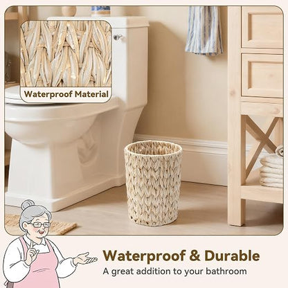 GRANNY SAYS Small Wicker Trash Can, 2 Gallon Bathroom Waste Basket, Small Bathroom Garbage Can, Plastic Trash Basket for Decor, Round Wastebaskets for Office, Bedroom, Cabinet