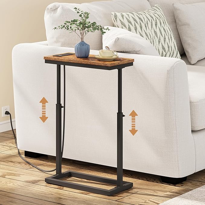TUTOTAK End Table with Charging Station, Side Table, Tall Couch Table, Sofa