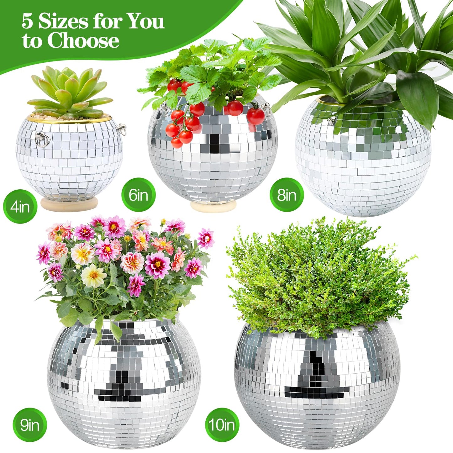 FGBNM 6" Disco Ball Planter, Disco Ball Plant Hanger with Hanging Rope, Hanging Chain, Hook, Circle and Extra Mirror Pieces
