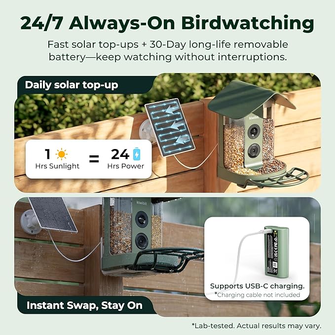 Kiwibit Smart Bird Feeder with Camera, Solar Powered for Outdoors, Bird Species AI Identification, 8MP Photo, 4K Video Livestream, Real-Time Bird Alert, Birdwatching Gifts for Bird Lovers, Autumn Clay