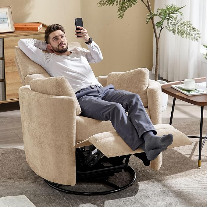 Manual Recliner 360°Swivel Glider Rocking Chair, Upholstered Nursery Adult
