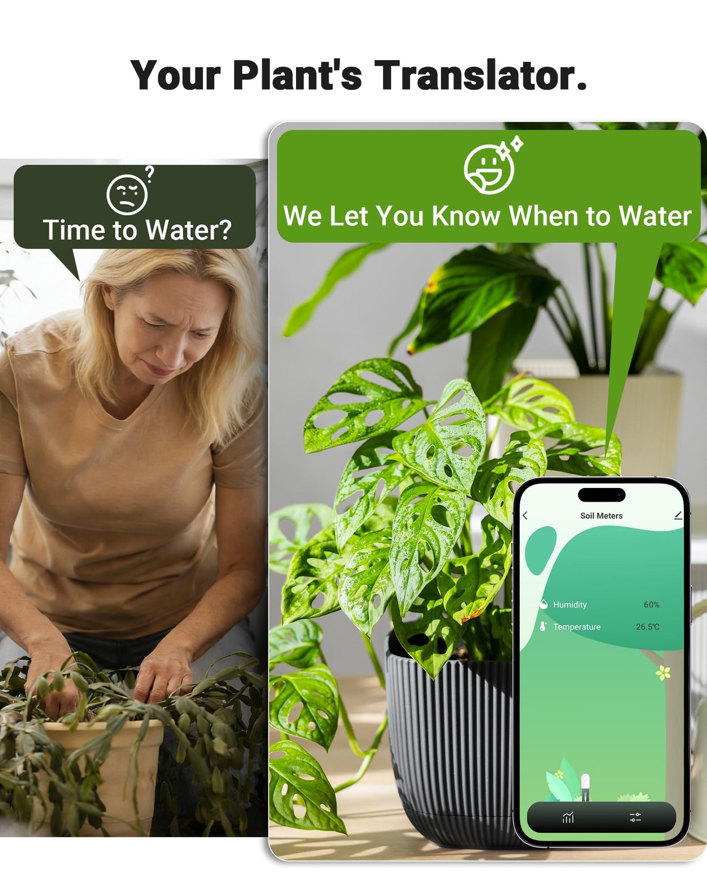 Drusine Smart WiFi Soil Moisture Meter for Plants, 2-in-1 Sensor with App Alerts | Monitor Moisture & Temperature Remotely, Real-Time Data for Indoor/Outdoor Gardening, Houseplants Care