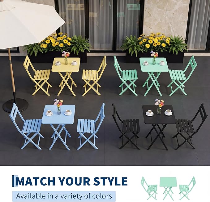 GarveeTech 3-Piece Folding Bistro Set, Heavy Duty Outdoor Patio Furniture