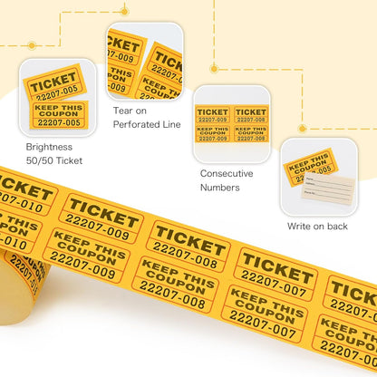 L LIKED Fluorescence Raffle Tickets Double Roll 1000 Tickets Neon Orange High Light 50/50 Tickets for Event,Raffle,Fundraiser, LD-RTDN2X2-1000Orange