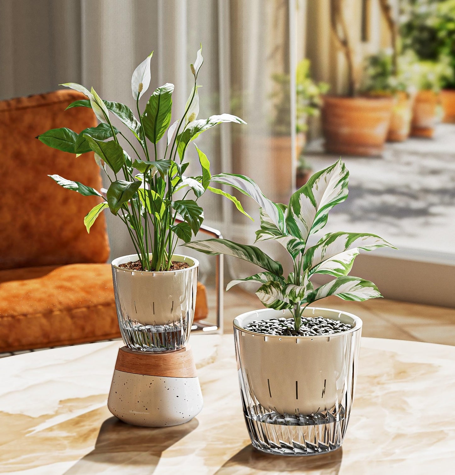 Etvski Self Watering Planters - 2 Pack, 6 Inch Transparent Flower Pots for Indoor Plants, Perfect for African Violet, Monstera, Succulents, Herbs & Decorative Flowers