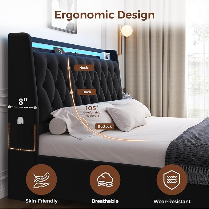 Queen LED Velvet Bed Frame