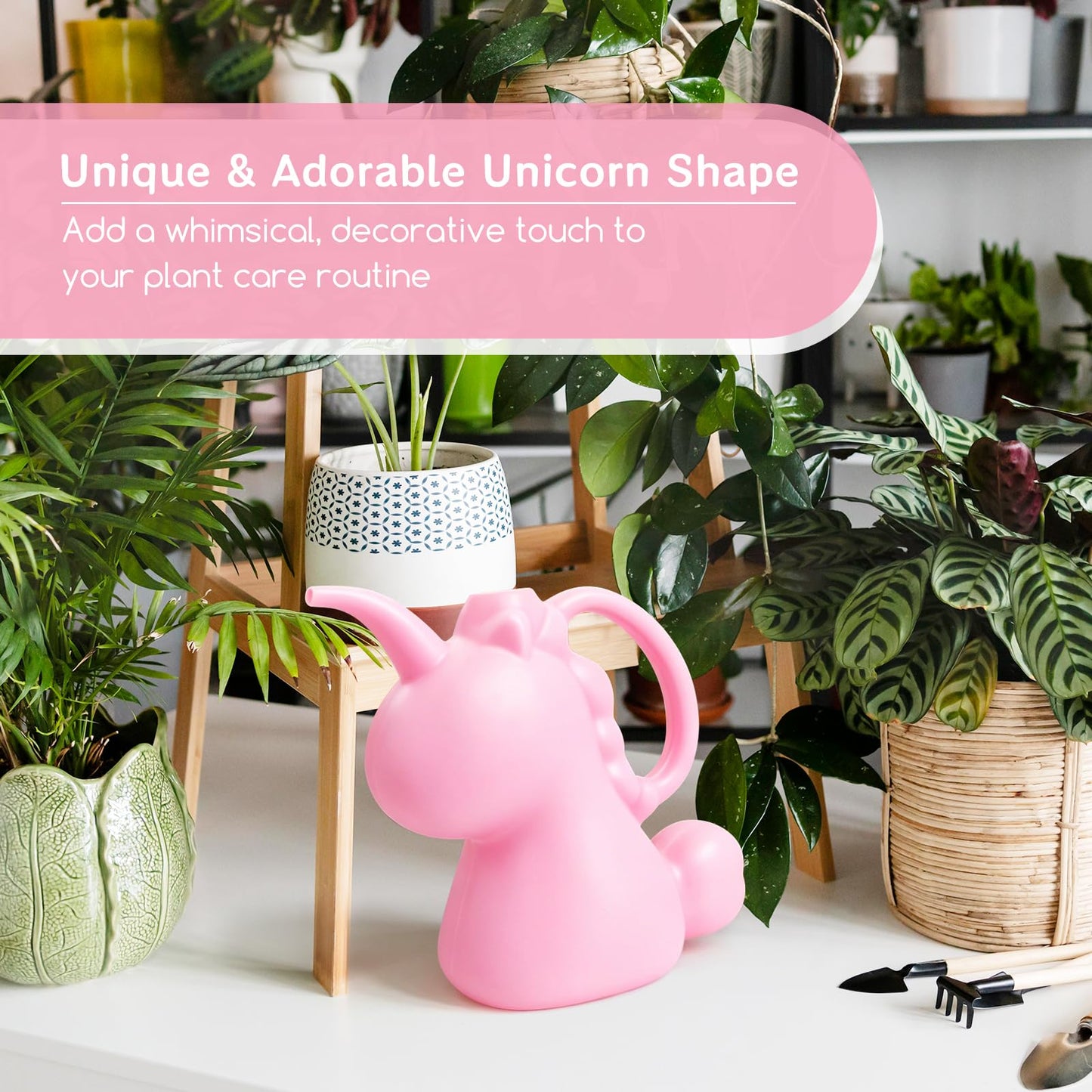 XXXFLOWER Unicorns Indoor Watering Can, 1 L Cute Animal Water Cans, Novelty Unicorns Shape Watering Pot for Office House Indoor Garden（Pink）