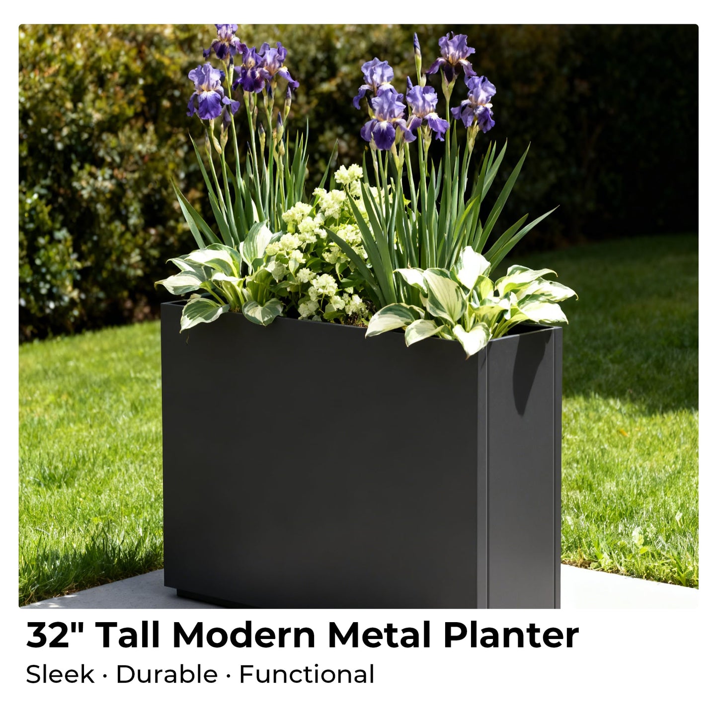 WORTH 36" Large Metal Planter Box, Outdoor Long Rectangular Tall Planter with Insert Shelf & Drainage Holes, Matte Black Standing Plants Box for Patio, Garden, Balcony, 36"Lx11"Wx32"H, Easy to Install