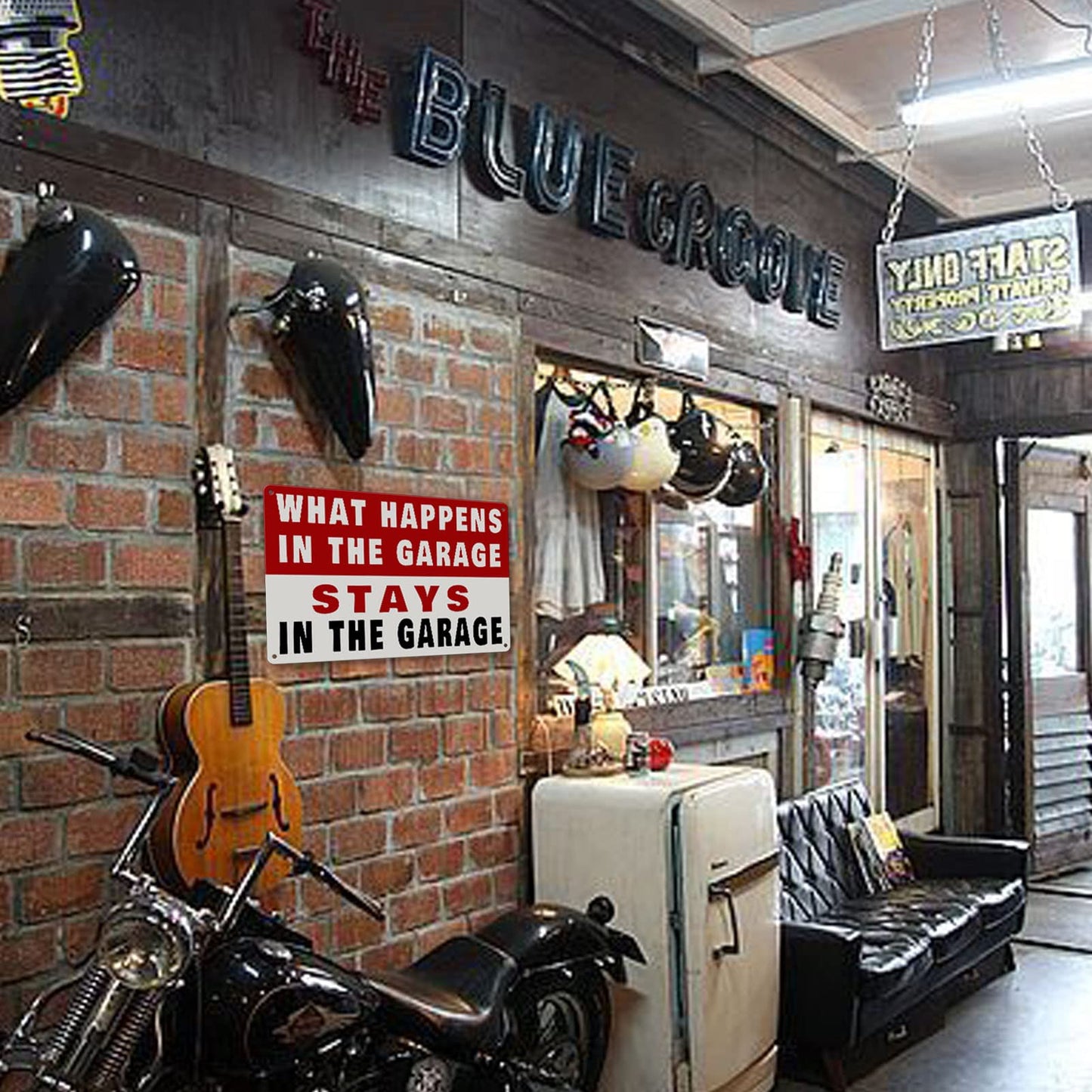 Metal Tin Garage Sign Man Cave Wall Decor For Men What Happens In The Garage Stays In The Garage Signs Funny Room Accessories Home Decorations Bar Signs Garage Rules Garage Stuff Gifts 12 X 8 Inch