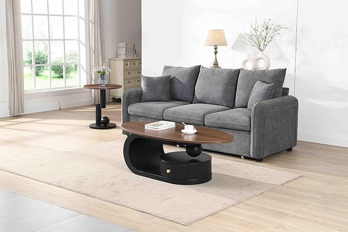 Modern Oval Coffee Table Set of 2, Wood Living Room Accent Coffee Table and