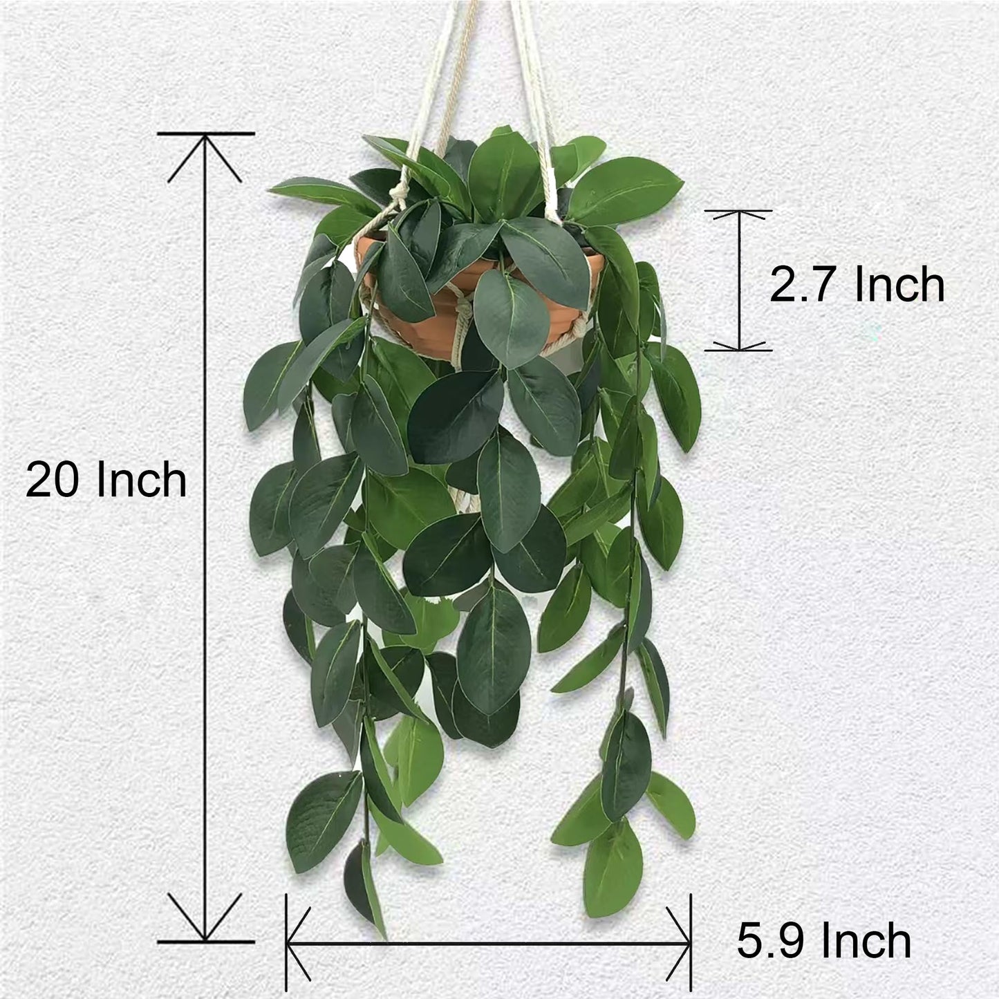 Hisow Hanging Plants Artificial Decor, Fake Hanging Plant in Clay Pot Artificial Hanging Plants with Fake Leaves and Hook for Wall Home Room Indoor Outdoor Décor (Dark Green)