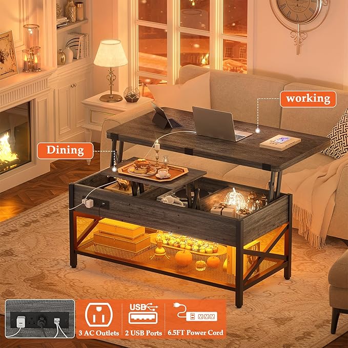 Aheaplus Coffee Table Lift Top Multi-Function Coffee Table Converts to Dining