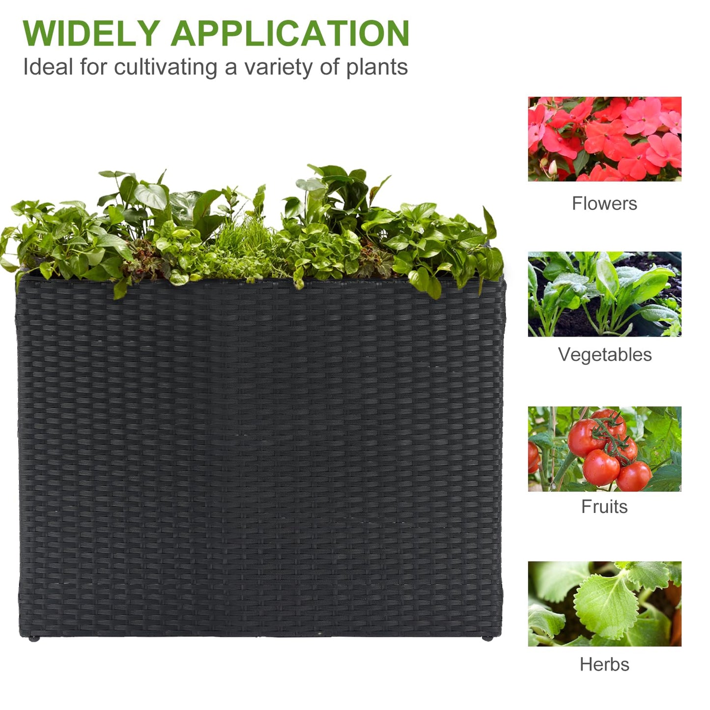 LEWIS&WAYNE Tall Planters for Outdoor Plants Handmade Wicker Large Rectangular Block Planter Box with Removable Liners Modern Planter for Indoor Outdoor Patio Deck - Black