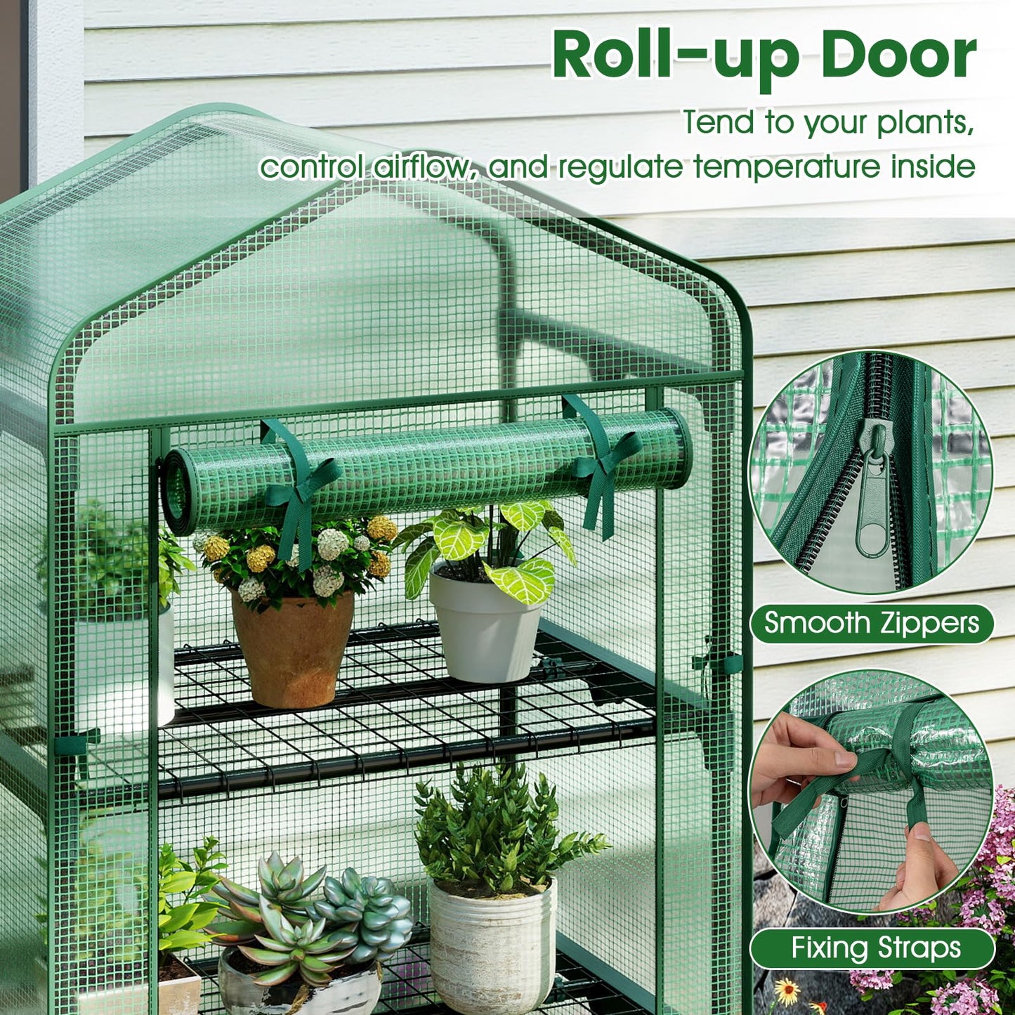 Giantex Mini Greenhouse Indoor Outdoor, 27" x 19" x 75" Portable Plant Grow House with 5 Tier Shelves, PE Cover, Roll-Up Zipper Door, Rustproof Elector-Coating Metal Frame for Patio Balcony Garden