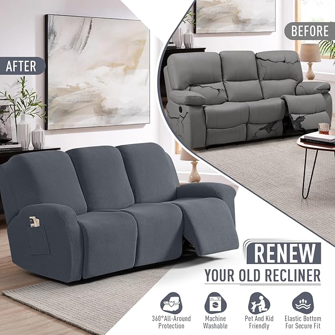 TAOCOCO Recliner Sofa Covers 8-Pieces Stretch Large Couch Covers