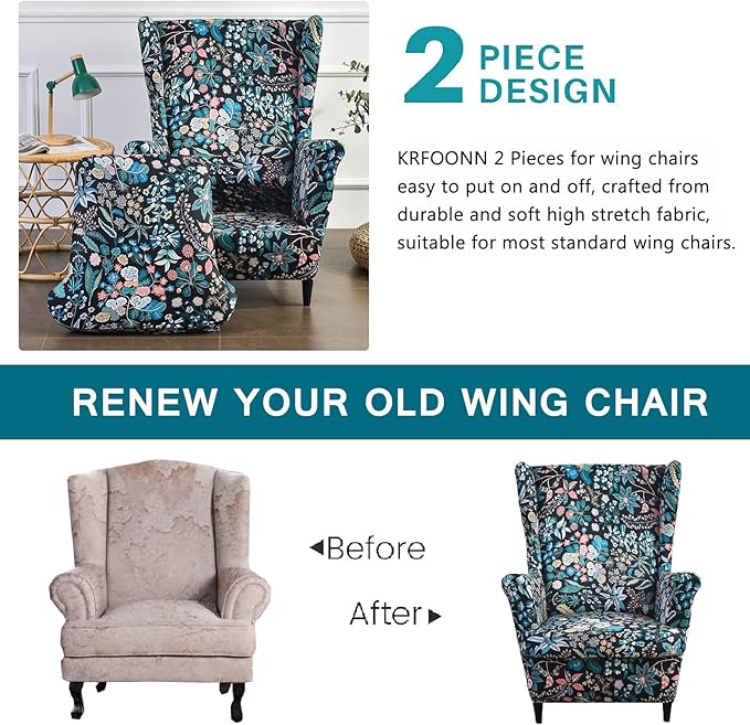 KRFOONN Wingback Chair Covers Slipcovers 2 Piece Stretch Wing Chair Covers