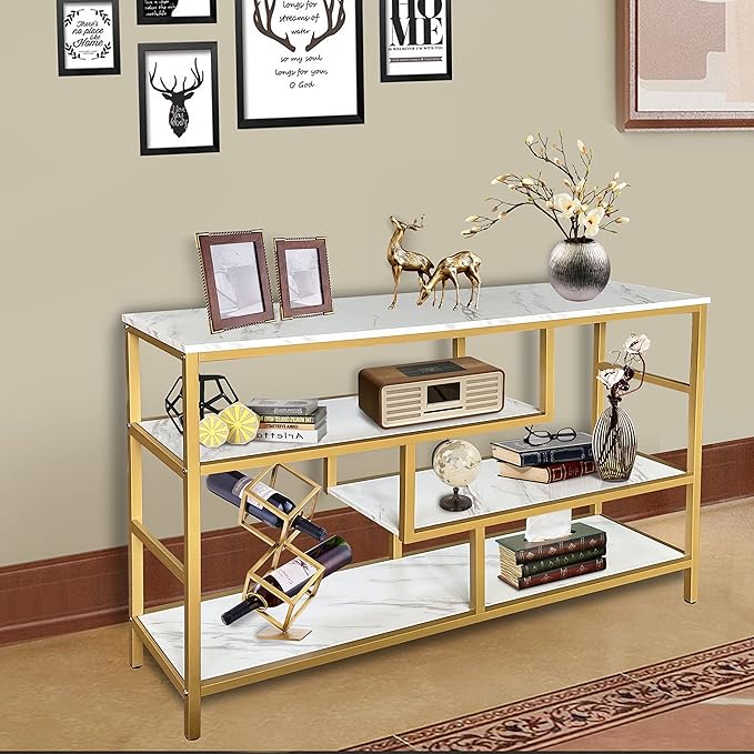 AT-VALY Console Table 4-Tier Storage Shelves Entryway Table Hallway Tables