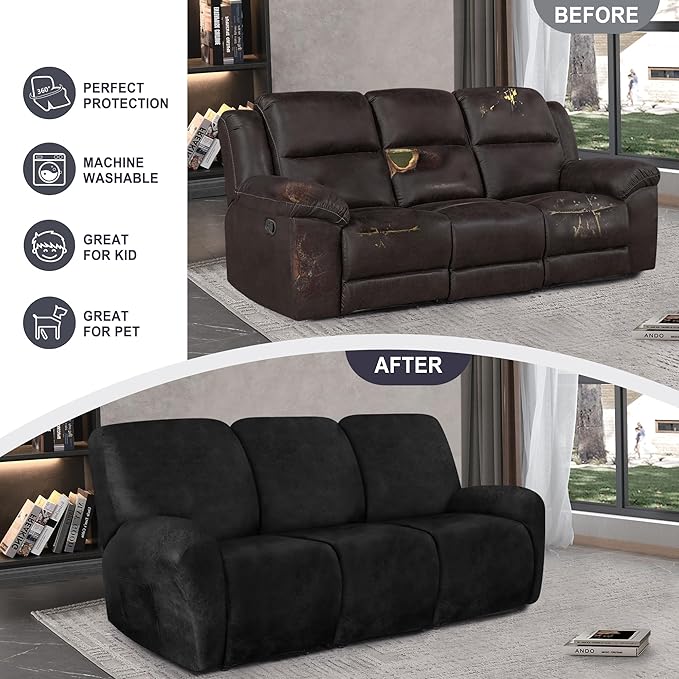 ANARACHON Leather Look Recliner Couch Cover, 8-Pieces Stretch Recliner Sofa