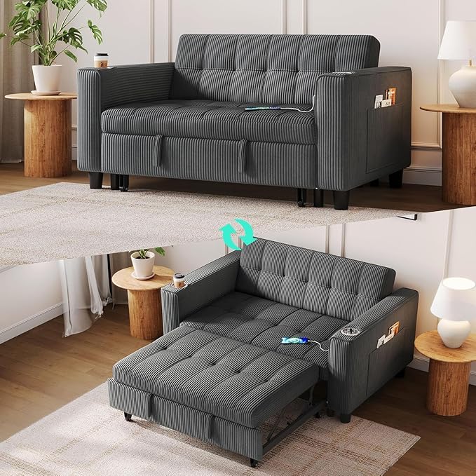 LINSY Sleeper Sofa Bed, Small 3 in 1 Convertible Loveseat Sleeper Couch