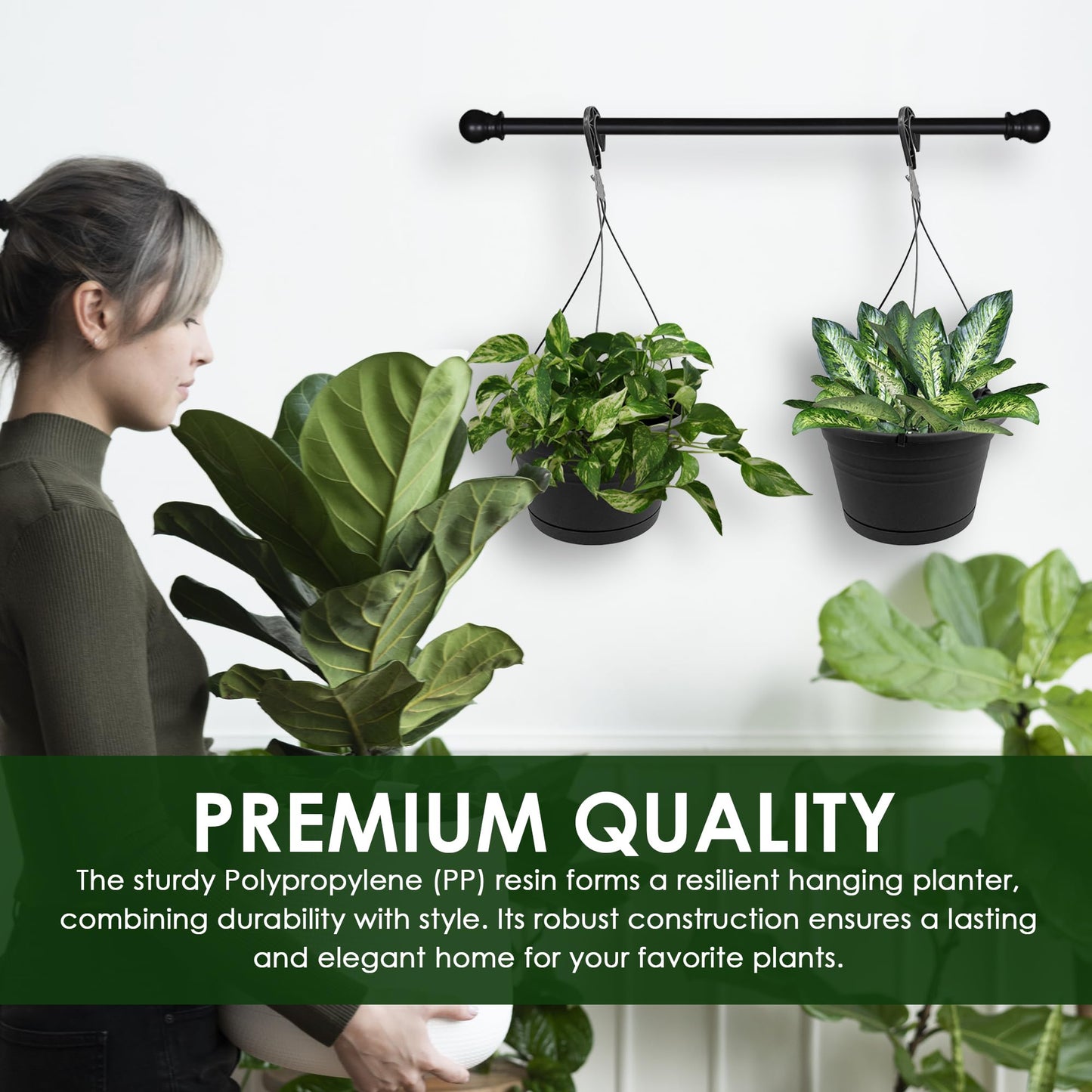 J3A Collections 10in Euro Hanging Planters for Indoor Plants 2 Pieces 10inch Hanging Planter with (2) 40cm Hooks, Self Watering Indoor Outdoor Hanging Pots with Drainage Holes and Removable Drip Tray