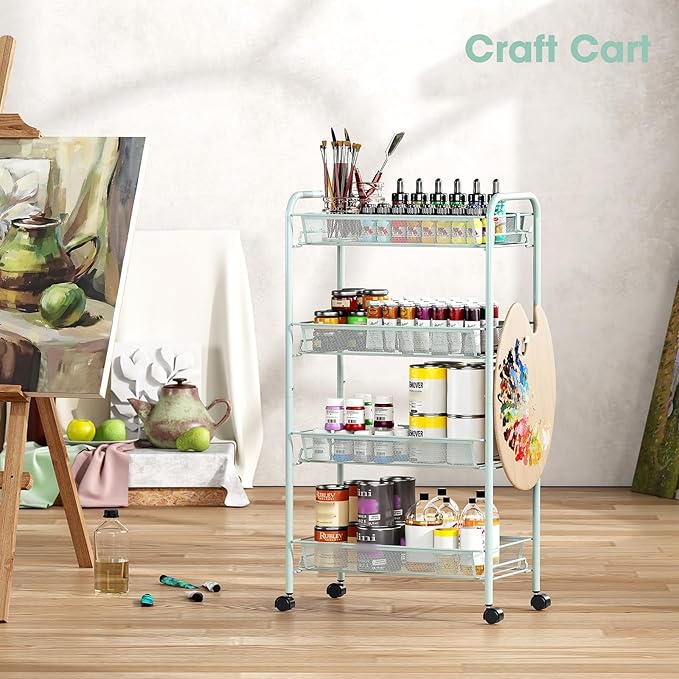 TOOLF 4-Tier Rolling Cart, Metal Utility Cart