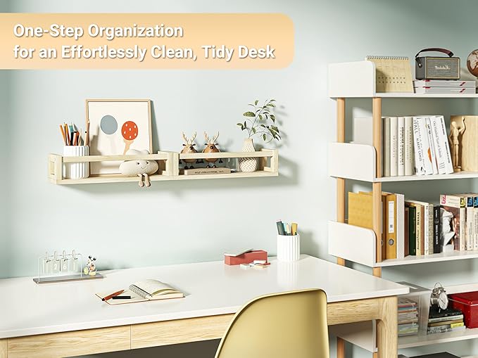 TidyCorner Upgraded Thick Floating Shelves, Solid Wood Bookshelf