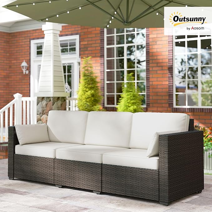 Outsunny Patio Couch PE Wicker Deep Seating Outdoor Sofa
