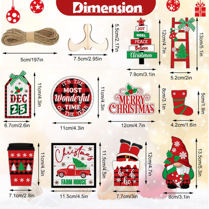 Tradder 14 Pcs Christmas in July Tiered Tray Decor Christmas Stockings Red Truck Xmas Tree Santa Wooden Signs Xmas Table Decorations Rustic Farmhouse Ornaments for Home Shelf