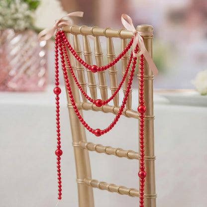 Yalikop 11.8 ft Red Faux Pearl Beads Garland for Wedding Pearl Garland Strand Chain Wedding Decoration for Floral Centerpieces Bridesmaid Party Favor Mantel Fireplace Stairs