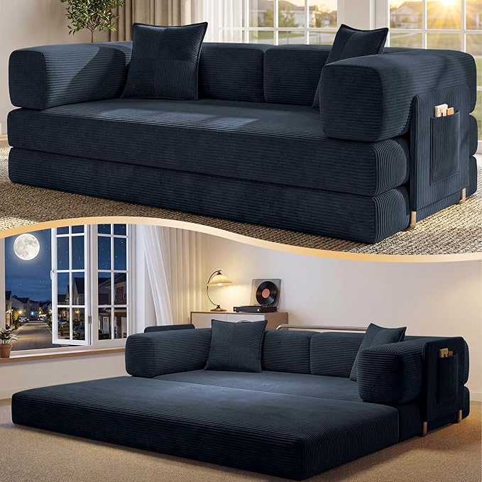 78.8" Convertible Sofa Bed, Corduroy Futon Couch
