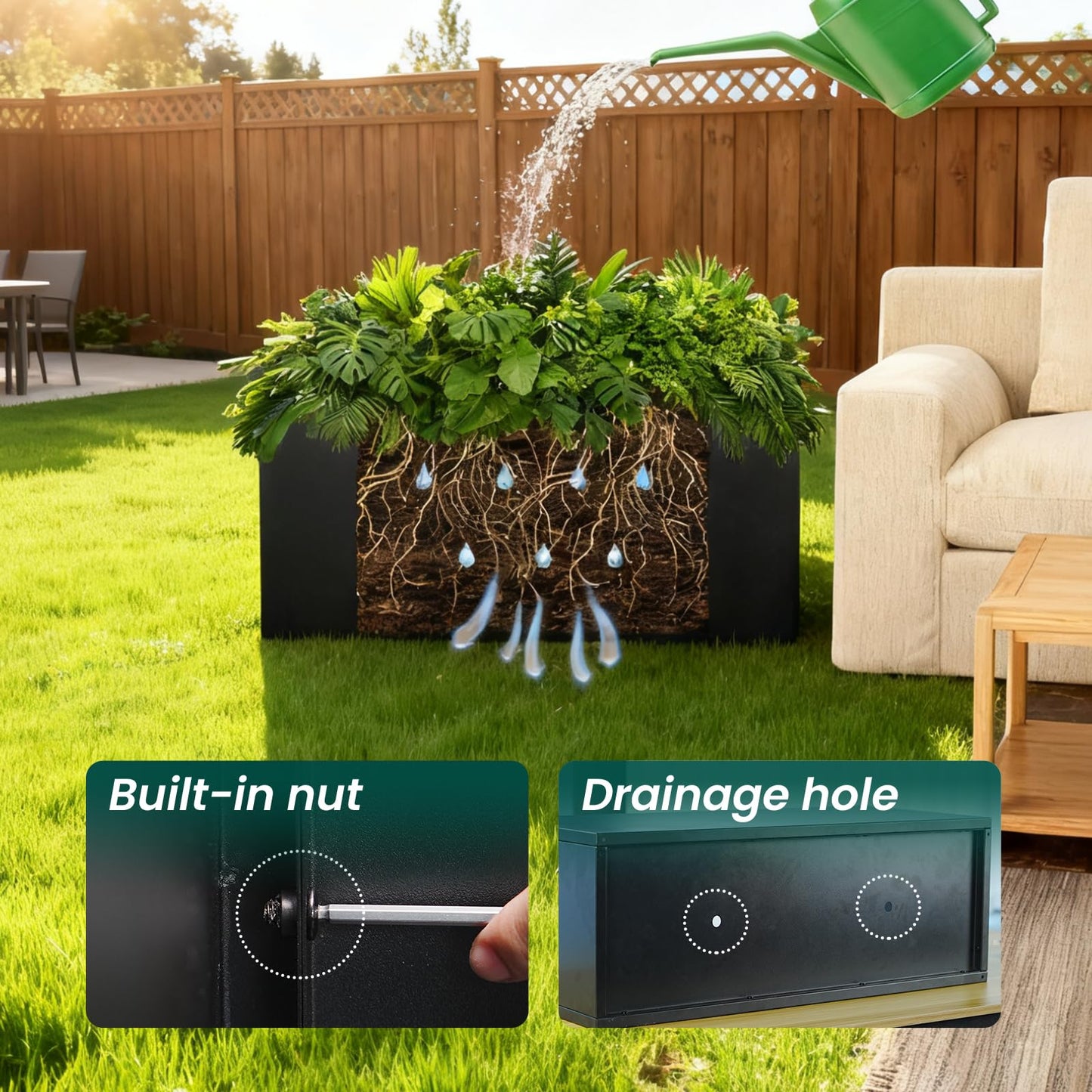 Galvanized Steel Metal Planter Rectangular Indoor 32" L x 16" W x 16" H Black Planter Box Rectangule Planter Large Outdoor Planters Steel Commercial Residential for Plants, Yard, Patio, Garden