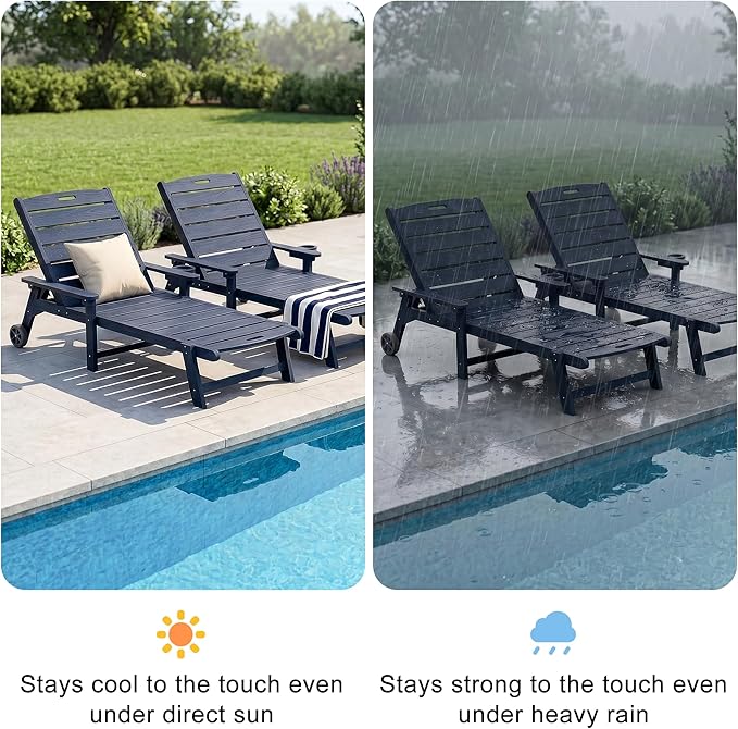 Outdoor Lounge Chair with 5-Position Adjustable, Outside Lounge Chair with Cup