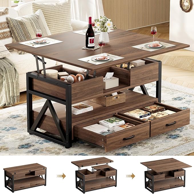 Memobarco 40" Lift Top Coffee Table, 4 in 1 Multi-Function Lift Coffee Tables